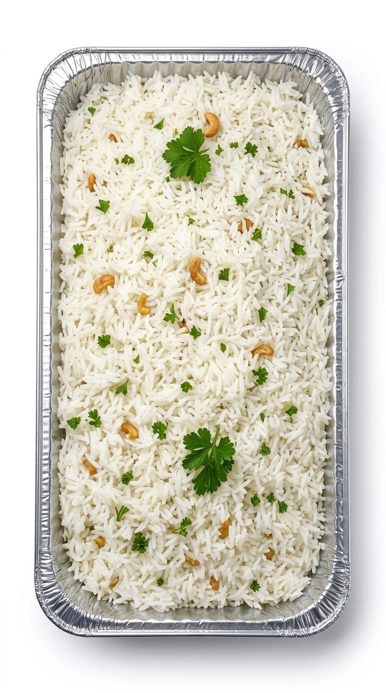 Basmati rice in an aluminum catering tray